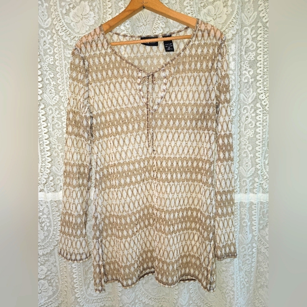 New York & Co Longsleeve Sheer Tunic, Dress, Patterned Blouse